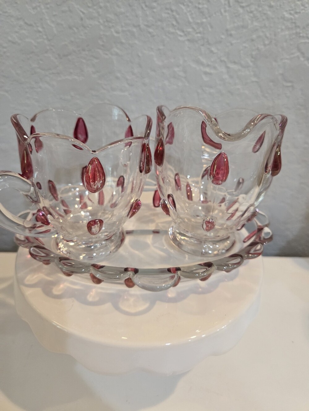 Vtg Duncan & Miller Teardrop Sugar And Creamer With Tray